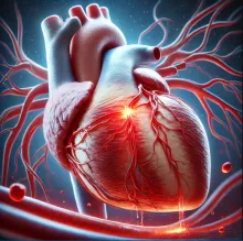 OpenAI. (2024). Imagen generada con DALL-E: Corazón humano durante un infarto, visualización 3D. ChatGPT. https://chat.openai.com.