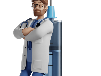 Personaje médico con jeringa