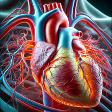 OpenAI. (2024). Imagen generada con DALL-E: Corazón humano con angina de pecho, visualización 3D. ChatGPT. https://chat.openai.com.