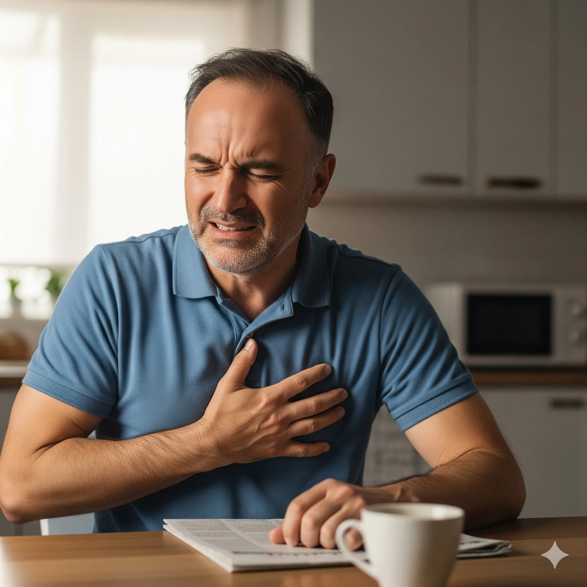 Hombre con dolor en el pecho