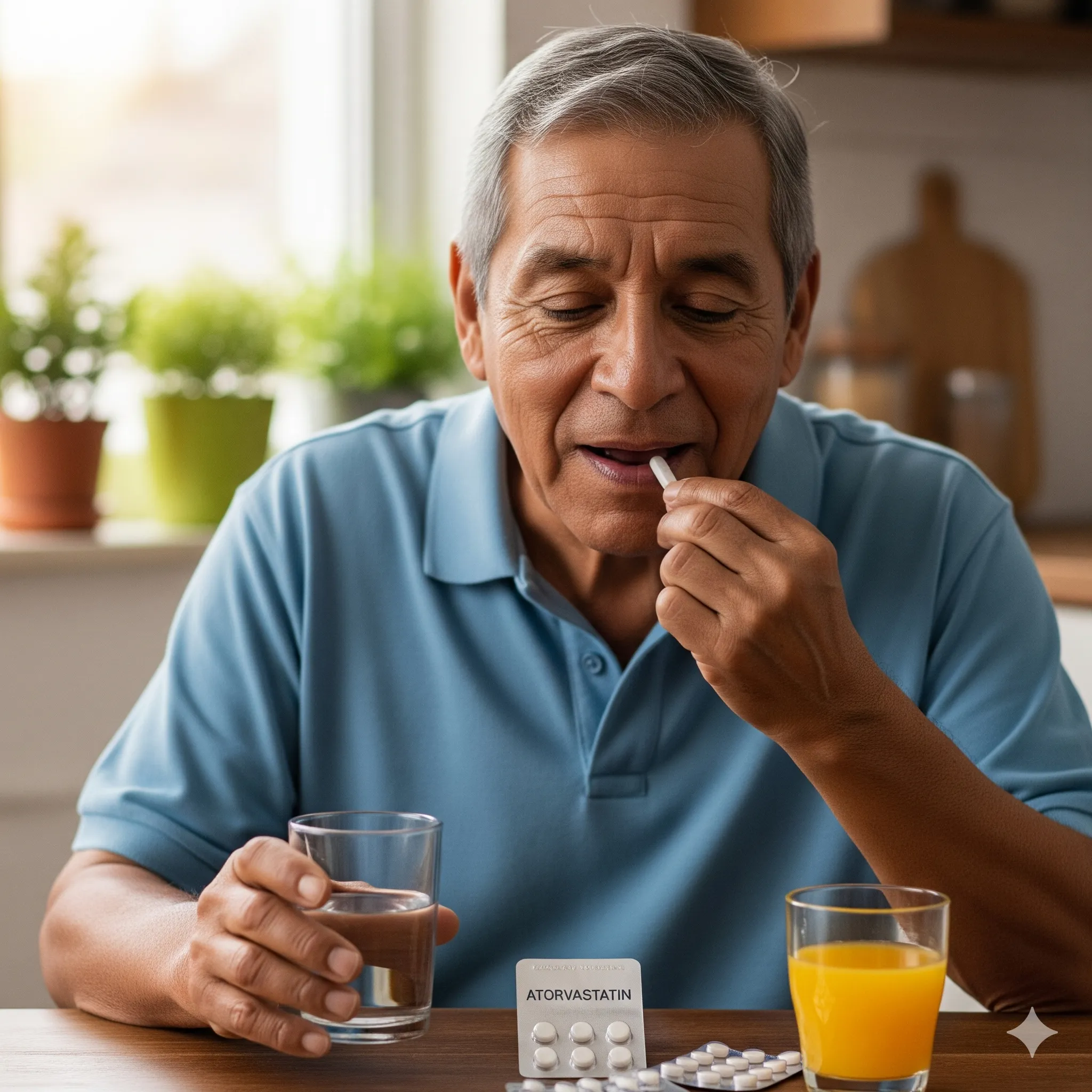 Persona tomando medicamentos para el colesterol