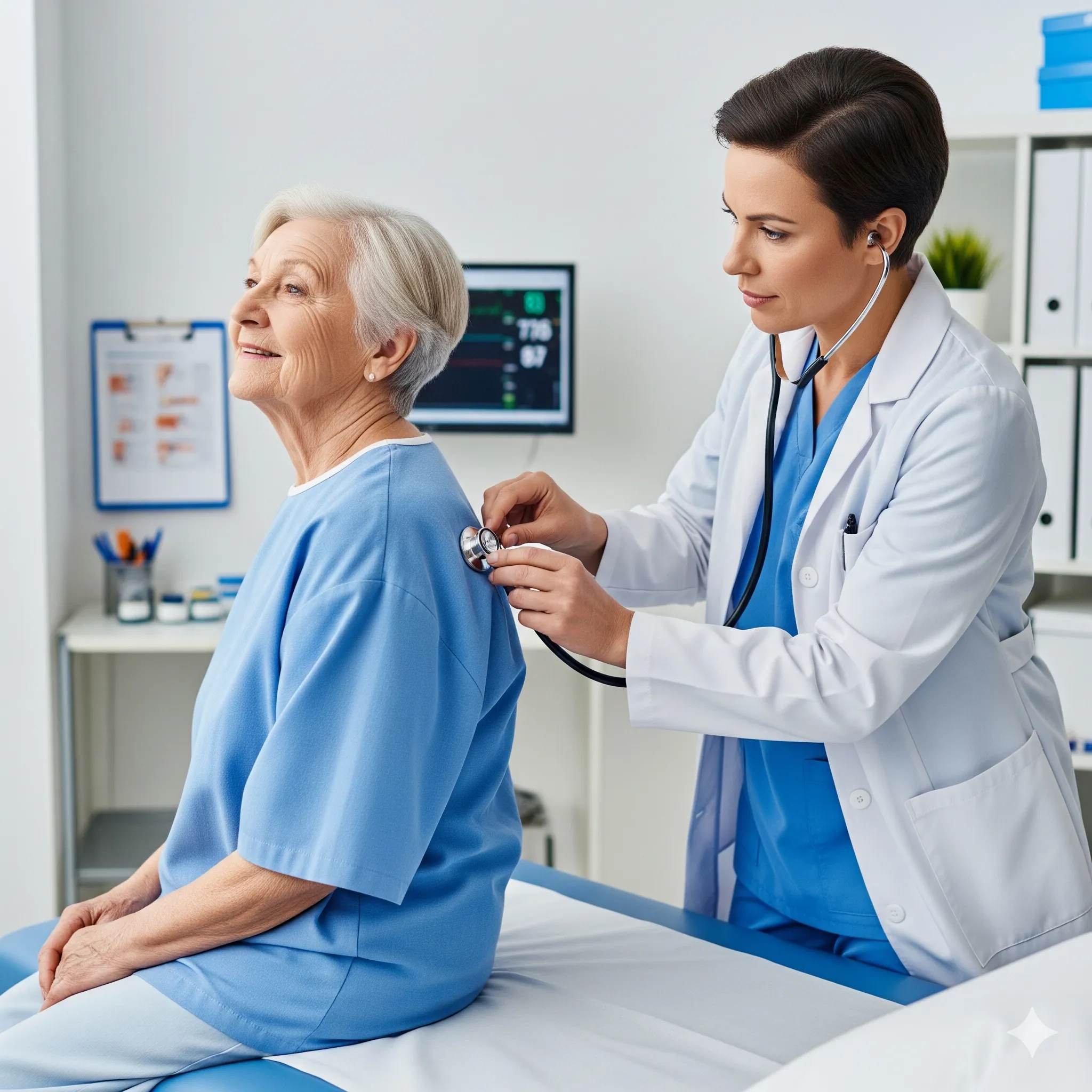 Adulta mayor en examen respiratorio